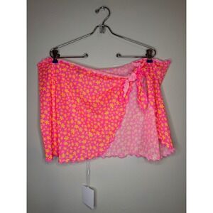Kulani Kinis Floral Mesh Sarong Wrap Skirt Pink Yellow NWT M